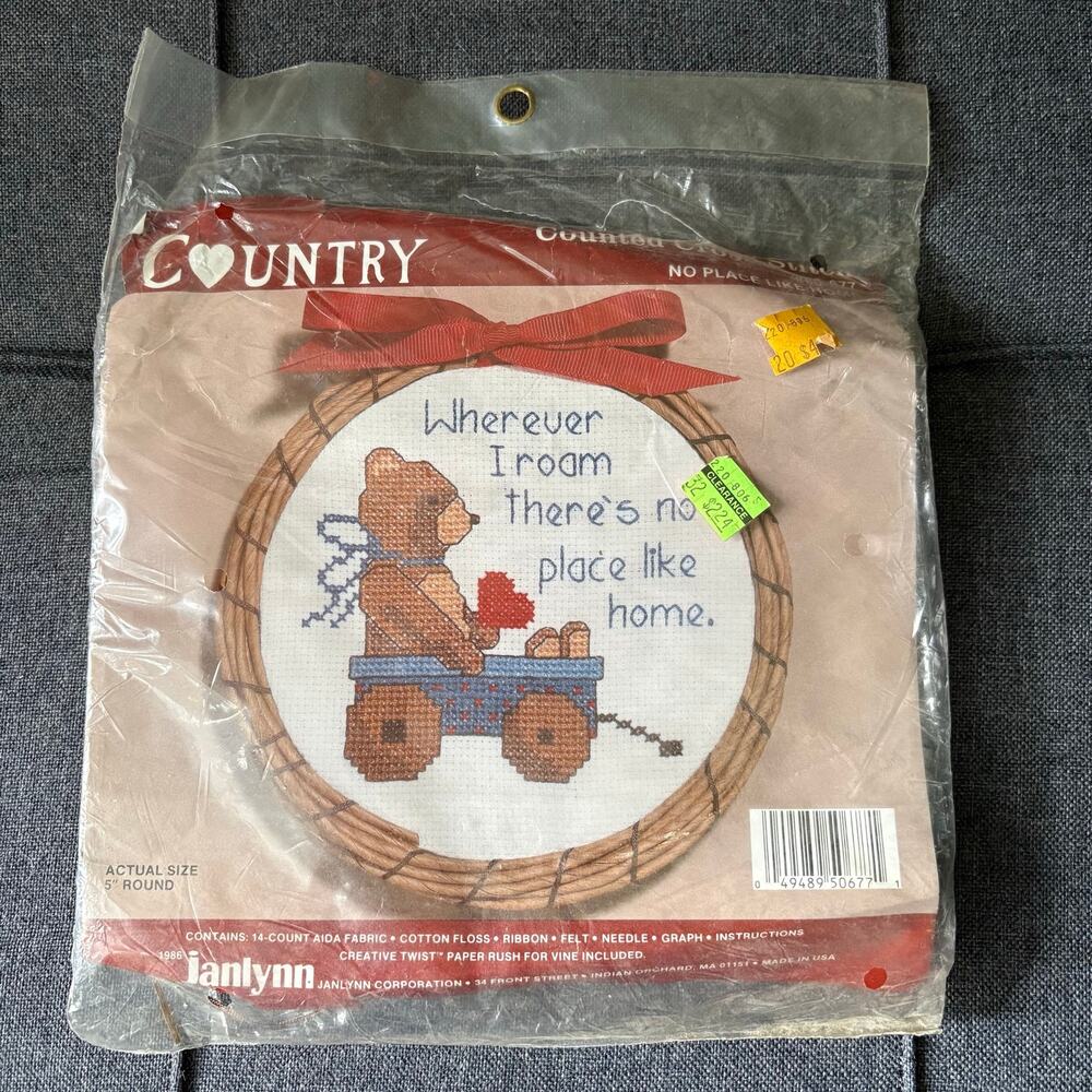 No Place Like Home Vintage Country Counted Cross Stitch Kit by Janlynn - 1986